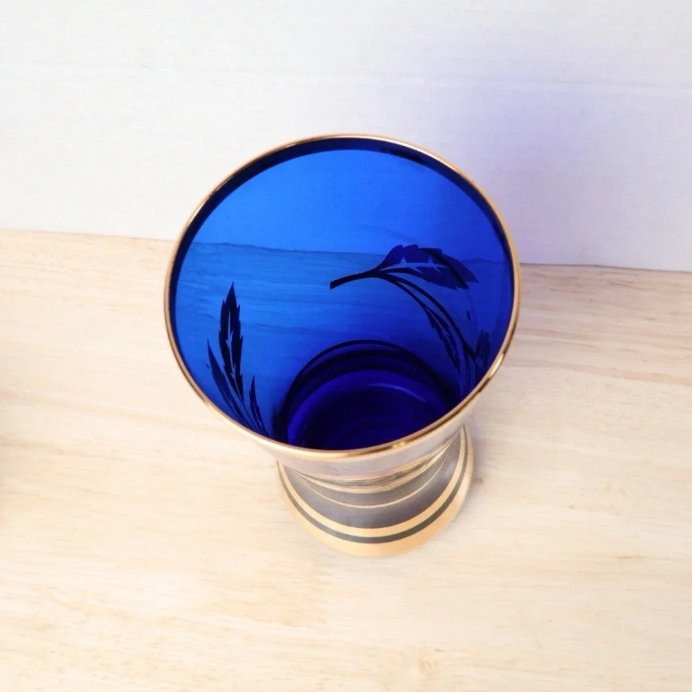 VTG Cobalt Blue & Gold Borske Sklo Union 8